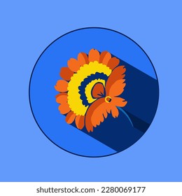 Flower logo with shadows. Traditional Ukrainian painting of Petrykivka. Elements of blue and yellow floral ornament. Decorative vector illustration.