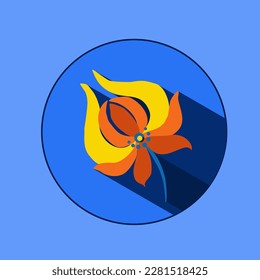 Flower logo with shadows. Traditional Ukrainian painting of Petrykivka. Elements of blue and yellow floral ornament. Decorative vector illustration.