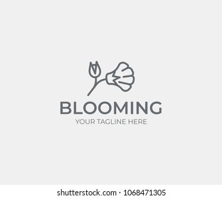 Flower logo template. Abstract flower with flower bud vector design. Elegant floral logotype