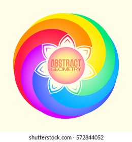 Flower logo template. Soft hues of the gradient. Ornament with a blank subject of for text. Vector symbol. The organic shape of petals in the shape of a rainbow.