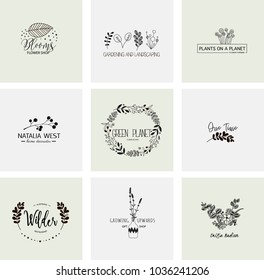 Flower logo templates collection in vector. Handdrawn floral logotypes for a small business branding