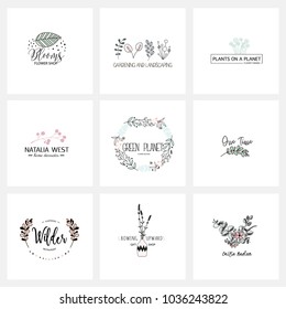 Flower logo templates collection in vector. Handdrawn floral logotypes for a small business branding