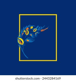 Flower logo. Traditional Ukrainian painting. Elements of blue and yellow floral ornament. Decorative vector illustration.