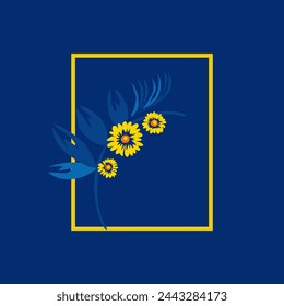 Flower logo. Traditional Ukrainian painting. Elements of blue and yellow floral ornament. Decorative vector illustration.