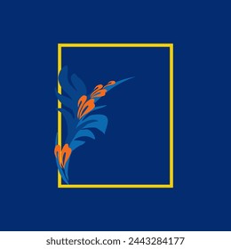 Flower logo. Traditional Ukrainian painting. Elements of blue and yellow floral ornament. Decorative vector illustration.