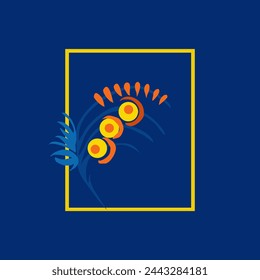 Flower logo. Traditional Ukrainian painting. Elements of blue and yellow floral ornament. Decorative vector illustration.