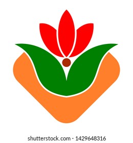 flower logo vector with a blend of green, orange and red