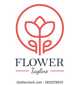 diseño de ilustración vectorial del logotipo de flor con icono de flor. Este logotipo es adecuado para pegatinas, carteles, portadas, ilustraciones