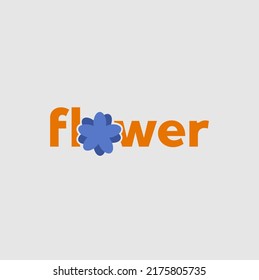Flower logo with writing and vector icon, blue and orange