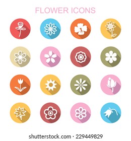 flower long shadow icons, flat vector symbols