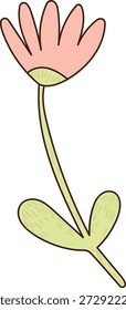 Flor con tallo largo, una sola hoja y pétalo redondeado dibujado con contorno grueso y sombreado suave. Símbolo de crecimiento, naturaleza y simplicidad para la primavera y temas botánicos. Ilustración vectorial de dibujos animados.