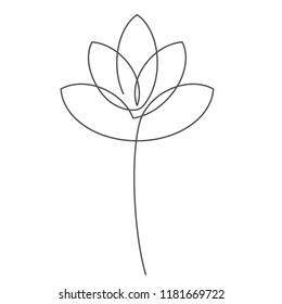 Flower lotus continuous line vector illustration with editable stroke. Single line drawing of beautiful water lily for floral design or logo isolated on white background.