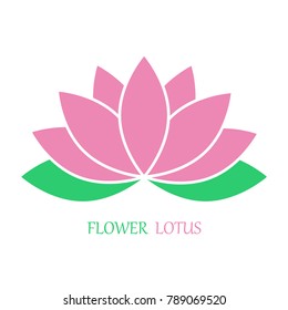 Flower lotus in flat style, pink and green color. Vector icon. eps 10