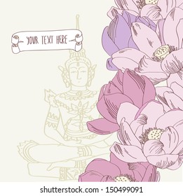 Flower lotus illustration with buddha in vector