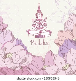 Flower lotus illustration with buddha in vector