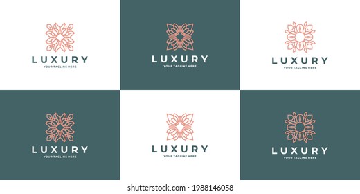flower lotus logotype. linear universal leaf floral logo collection
