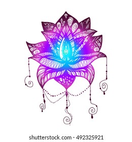 Flower Lotus. Magic symbol for print, tattoo, coloring book,fabric, t-shirt, cloth in boho style. Tribal lotus design. Vector
