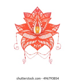 Flower Lotus. Magic symbol for print, tattoo, coloring book,fabric, t-shirt, cloth in boho style. Tribal lotus design. Vector