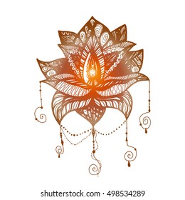 Flower Lotus. Magic symbol for print, tattoo, coloring book,fabric, t-shirt, cloth in boho style. Tribal lotus design. Vector
