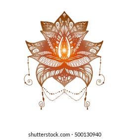 Flower Lotus. Magic symbol for print, tattoo, coloring book,fabric, t-shirt, cloth in boho style. Tribal lotus design. Vector