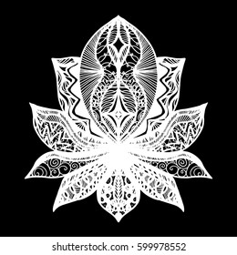 Flower Lotus. Magic symbol for print, tattoo, coloring book,fabric, t-shirt, cloth in boho style. Tribal lotus design. Vector