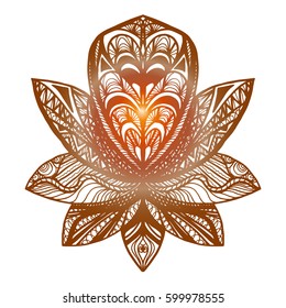Flower Lotus. Magic symbol for print, tattoo, coloring book,fabric, t-shirt, cloth in boho style. Tribal lotus design. Vector