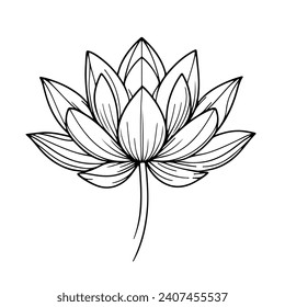 Flower lotus in one continuous line drawing. Logo yoga studio and wellness spa salon concept in simple linear style. Water lily in editable stroke. Doodle contour vector illustration