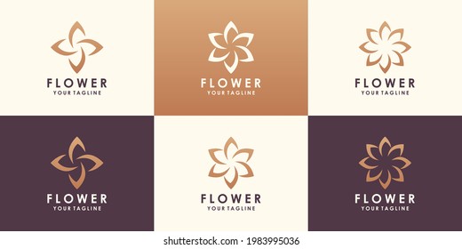 flower lotus vector logo design. Linear universal leaf floral logo