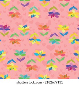 Flower Love Heart Seamless Pattern. Vector illustration. Perfect for party, fashion, decoration, textile design, background, illustration, carpet, tiles and rug.