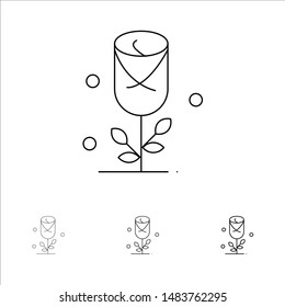 Flower, Love, Heart, Wedding Bold and thin black line icon set
