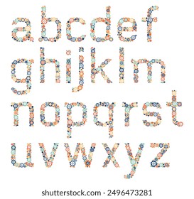 Flower lowercase alphabet letters fonts color