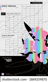 Flower in luminous gradient and computer data analysis graphic elements style print template design, clean modern-retro vibe technology style, mono black and white color