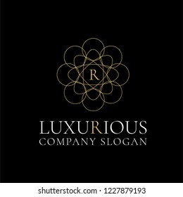 Flower luxury logo vector design concept on black background illustration