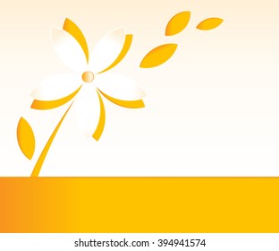 Flower made of paper or cardboard in the background with an orange flower, with space for text, vector image
