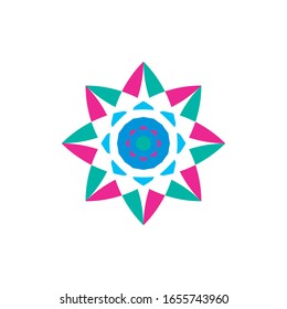Flower mandala abstract circle icon sunflower, symbol rotate, sun, round, sign rose, blossom, full color, decorative ornament