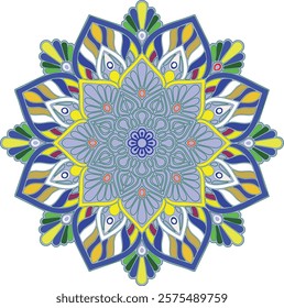 flower mandala art with luxury colorful circle frame, Rangoli design, floral circular pattern. Ornament for decoration, spiritual decor, festivities, bright colors. Isolated on black background