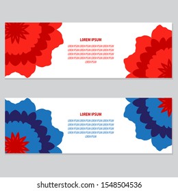 flower mandala banner design. Vector creative illustration with oriental boho elements. red and blue color theme flyers template.