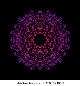 Mandala de flores en fondo negro, ilustración vectorial.