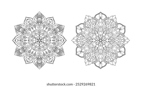 Flower Mandala in black and white background Vector.