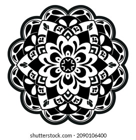 Flor Mandala blanco y negro, Ornamento de decoración, página del libro de colores, tatuaje, Henna