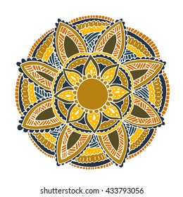 Flower mandala for cards, prints, textile and coloring books. Hand drawn illustration in vector