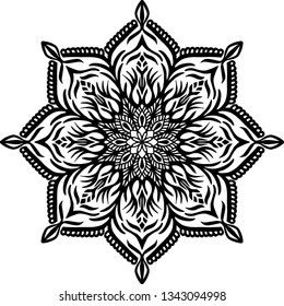 Flower mandala, Circular pattern in form of mandala for Henna, Mehndi, tattoo, decoration. Decorative ornament in ethnic oriental style. Coloring book page.
