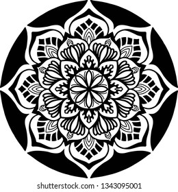 Flower mandala, Circular pattern in form of mandala for Henna, Mehndi, tattoo, decoration. Decorative ornament in ethnic oriental style. Coloring book page.