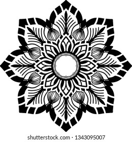 Flower mandala, Circular pattern in form of mandala for Henna, Mehndi, tattoo, decoration. Decorative ornament in ethnic oriental style. Coloring book page.