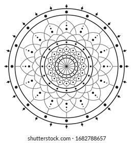 Flor Mandala. Patrón circular en forma de mandala para Henna Mehndi o decoración de tatuajes. Comodidad decorativa en estilo étnico oriental, ilustración vectorial. Página del libro coloreado.