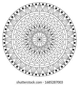 Flower Mandala. Circular pattern in form of mandala for Henna Mehndi or tattoo decoration. Decorative ornament in ethnic oriental style, vector illustration. Coloring book page.