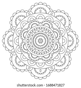 Flower Mandala. Circular pattern in form of mandala for Henna Mehndi or tattoo decoration. Decorative ornament in ethnic oriental style, vector illustration. Coloring book page.