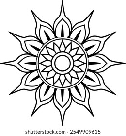 Mandala de flores. Padrão de mandala de flor circular para Henna, Mehndi, tatuagem, decoração. Ornamento decorativo em estilo oriental étnico. Contorno mão rabiscar desenhar ilustração vetorial.