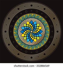 Flower Mandala Color Vector illustration on contrast dark background for meditation and yoga