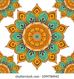 Flower mandala colorful background for cards, prints, textile and coloring books. Seamless pattern